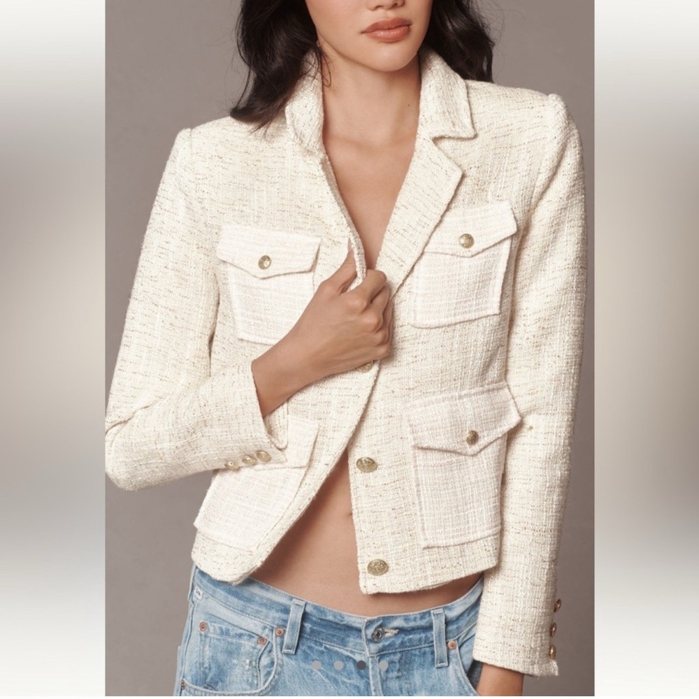 NEW By Anthropologie Tweed Patch Pocket Dickie Jacket Small - Picture 7 of 12